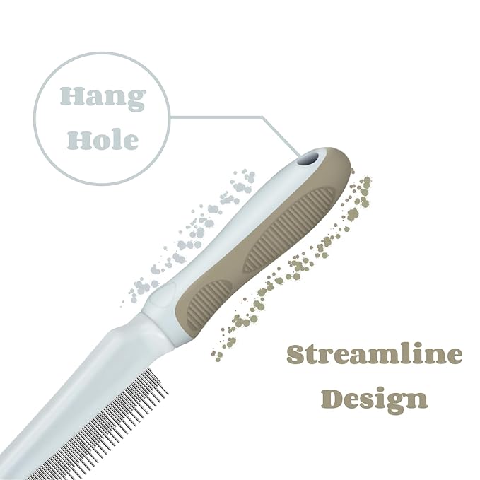 1 PCS Pet Comb Sturdy Pet Grooming Comb Pet Hair Comb with Long & Short Stainless Steel Teeth Comb for Dogs Cats, Light Cyan