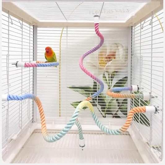 2Pcs Gradient Bird Rope Perch Stand Bird Cage Climbing Rope Toys Accessories of M5*30mm Screw for Cockatiels Lovebird Parakeet Budgies Sugar Gliders Hemp Swing(31.4'' & 14'')