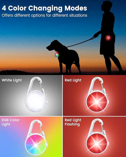 Dog Lights for Night Walking, 2 Pack 4 Modes Dog Collar Light, Rechargeable Dog Walking Light for Nighttime Clip On, IP68 Waterproof Safety Light for Running, Cycling, Camping (White)