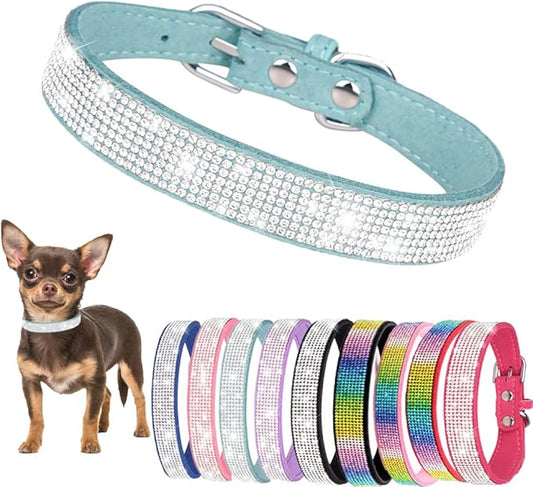 Diamond XS Dog Collar Girl, Bling Dog Collar with Rhinestone Crystal Glitter Female Dog Collars for Puppy XXS XS Small Dogs and Cats, Light Blue, XS