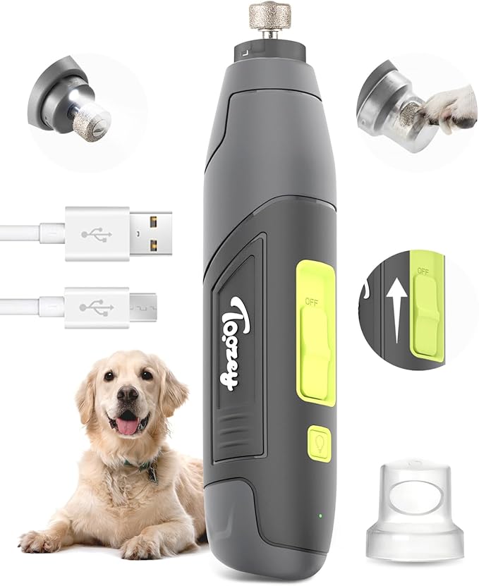 Toozey Dog Nail Grinder for Large Dogs, Real 12,000 RPM & 3-Speed, with Dust Cap and LED Light, Professional Electric Dog Nail Trimmer for Medium & Small Dogs, USB Rechargeable Pet Toenail Grinder