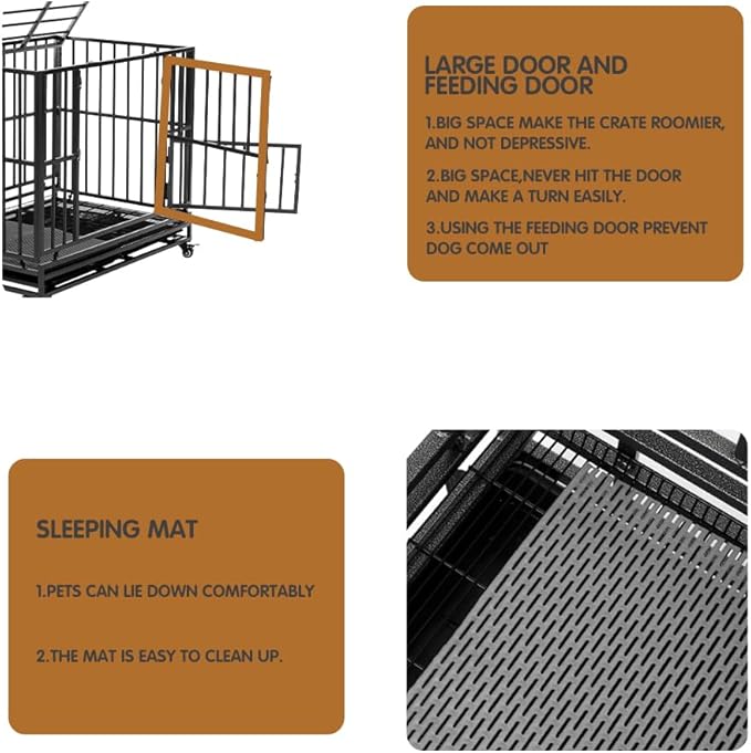 Heavy Duty Extra Large Dog Crate with Wheels - Indestructible 42/46 Inch Chew-Proof, Escape-Proof Kennel for High-Anxiety and Extra Large Dogs