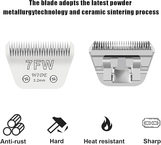 2PCS 7FW Wide Blades for Dog Grooming Blades Compatible with Andis,Oster A5,Wahl km10 Dog Clippers,Size-#7FW, 1/8-Inch Cut Length (3.2mm)(2pcs #7FW)
