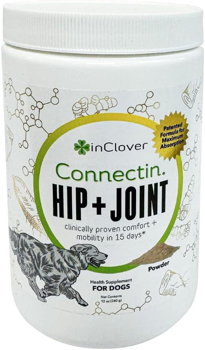 InClover Connectin Natural Hip & Joint Supplement for Dogs with Glucosamine, Chondroitin & Hyaluronic Acid - Powder for Dog Mobility, Comfort & Active Lifestyle Support, 12oz