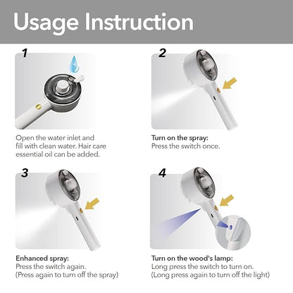 Donut 2-Gear Pet Steam Slicker Brush With UV, 4-in-1 Detangler Spray Dematting Brush For Shedding, Hair Remover With Release Button. For Indoor Long Or Short Hair Dogs, Cats, Rabbits. (Pink)