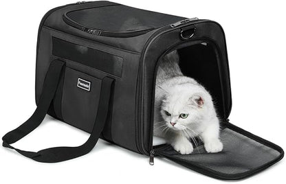 Cat Travel Carrier - Foldable Dog Carrier Bag, Soft-Sided Pet Bag up to 20 Lbs,Pet Carrier Soft-Sided Escape Proof with 4 Ventilated Windows, Airline Approved Travel Puppy Carrier (Black)