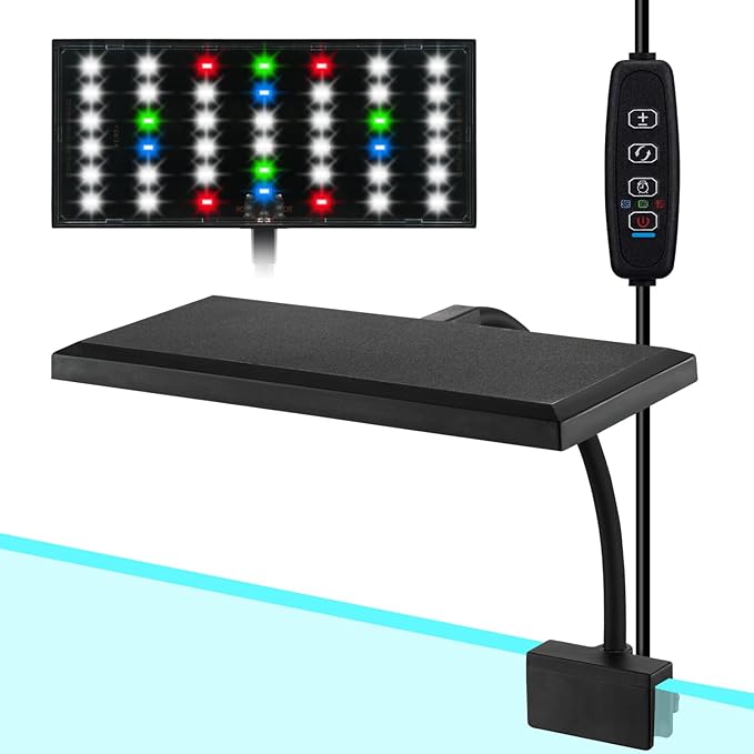 DOMICA Clip On Aquarium Light with Timer for 3 to 8 Gal Fish Tank (Dimmable Full Spectrum LED) USB Moving Lamp for Open Terrarium (Adapter NOT Included)