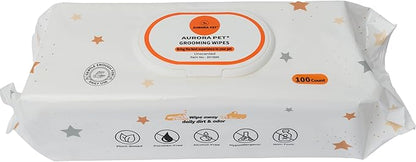 Aurora Pet Wipes – 100% Natural, Plant-Based Hypoallergenic Grooming Wipes for Dogs & Cats – Extra-Durable, Large & Thick for Effortless Cleaning (Unscented, 100 Count)