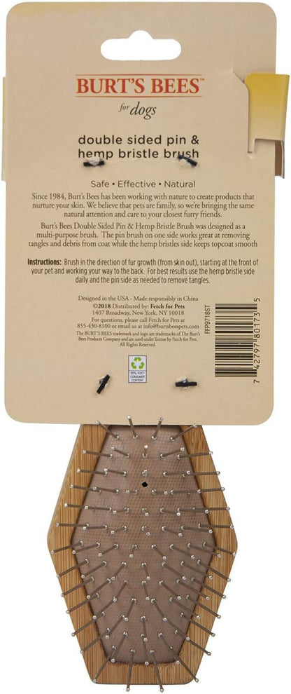 Burt's Bees for Pets Double Sided Pin & Hemp Bristle Dog Brush | Best All-Purpose Dog Brush to Reduce Shedding | for Long & Short Haired Large Dogs, Bamboo