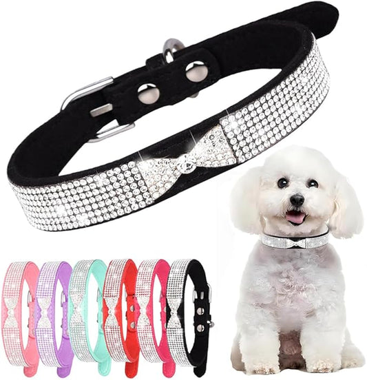 Black Bling Dog Collars for Small Dogs, Rhinestone Puppy Collar with Jeweled Crystal Sparkling Glitter Girl's Cat Collar Adjustable for XXS XS Small Medium Dogs, S