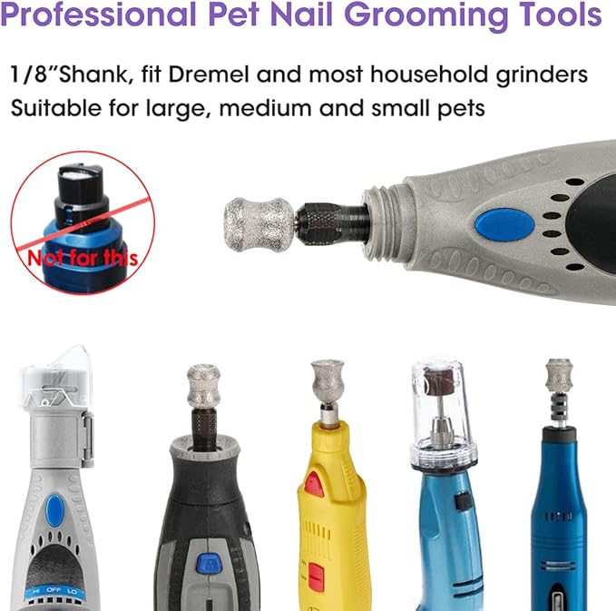 for Dremel Dog Nail Grinder - 1/8'' Diamond Pet Nail Grinder Attachment - Safe and Painless Nail Grinder Bits Won't Pull Hair or Get Hot for Large Medium Small Dogs Claw Grooming