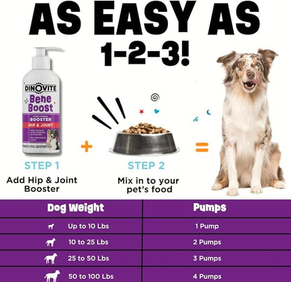 Dinovite BeneBoost Hip & Joint Liquid Topper for Dogs, Dog Joint Supplement with Glucosamine, Chondroitin, MSM & Hyaluronic Acid, Dog Mobility Support, Bacon Flavor, 6 fl oz