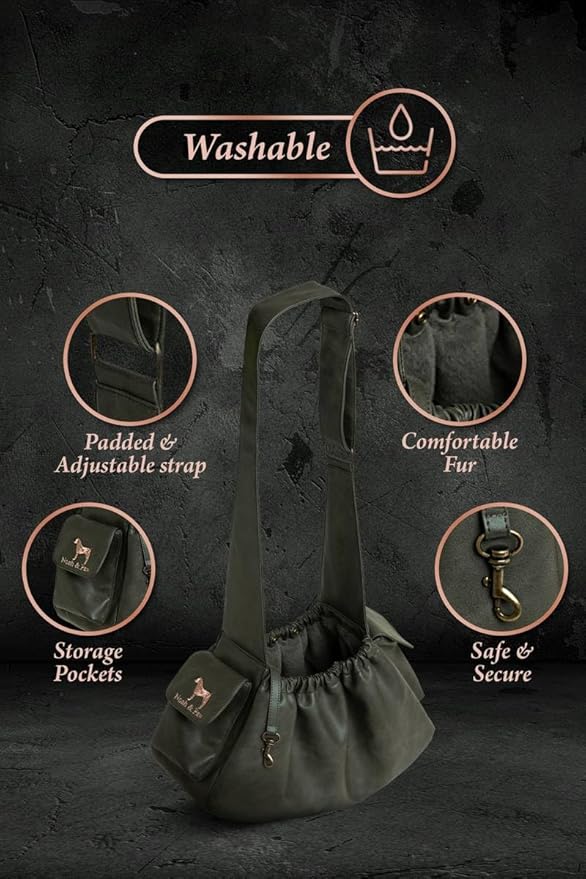 Noah & Paw Dog Sling Carrier for Small Dogs 5-18lb, Dog Sling for Small Dogs and Cats, Dog Carrier with Adjustable Padded Strap, Vegan Leather Lined with Fur, Double Safety Feature, Machine Washable