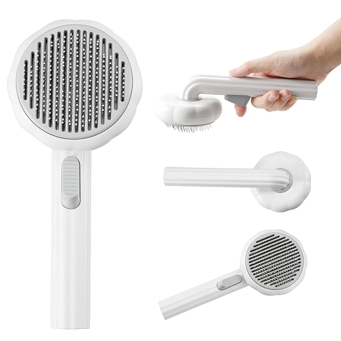 Pet Grooming Brush,Cat Brush for Shedding,Self Cleaning Slicker Brush for Short and Long Haired Dogs Cats Rabbits,Dog Brush Gently Removes Loose Undercoat, Mats and Tangled Hair-Pumpkin White