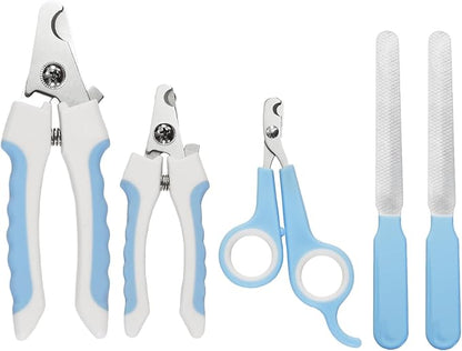 5Pieces Dogs and Cats Grooming Nail Clippers Kit Pet Claws Nail Clipper Trimmers, with Protective Guard Lock to Avoid Over Cutting, Professional Trimmers for Large and Small Cat and Dog Animal. (Blue)