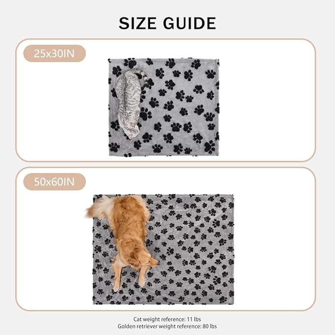 Qeils Jacquard Dog Blankets for Small Dogs, Cozy Calming Blanket for Indoor Cats, 280GSM Coral Fleece Plush Fluffy Throw Blanket, Black Paws, 25x30IN