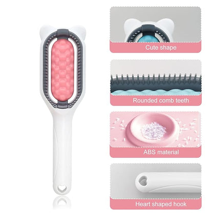 WishLotus Pet Cleaning Hair Removal Comb, 4 in 1 Universal Cat Brush Multifunctional Portable Stylish Durable Pet Comb Brush, Bristle Tool for Cleaning Cat and Dog Hair and Grooming (Pink)