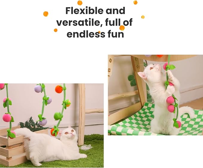 3Pcs Cat Spring Toys with Ball ，Fruit Design， Hanging Kitten Toys Pets ，Interactive Toy Cat Ball Toys with Bell ，Long Tail Elastic Soft Plush Cat Toys for Indoor Kitten and Cats (Fruit, 3pcs)