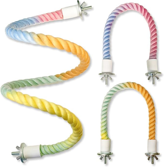 3PCS Parrot Perch,Soft Rope Bird Perches for Cage, Bendable Climbing Toys and Stands for Cockatiels, Parakeets and Lovebirds,Bird Cage Accessories Set