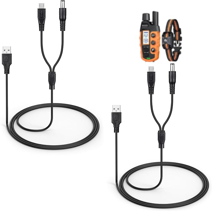 2-Pack Charger Cord for Bousnic Dog Shock Collar RS2A and RS2B, 2-in-1 Training Collar USB Charging Cable