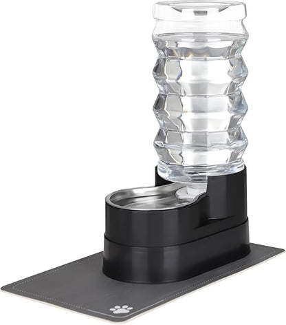 RIZZARI Large Water Dispenser for Dogs: 9L Automatic Stainless Steel Gravity Raised Black Pet Feeder for 30-60 LB Senior Pet Dogs with Neck Pain Relief in Garage Living Room