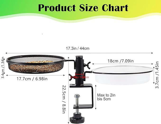 Deck Bird Feeders with Metal Mesh Tray and 2 Water Bowls - Detachable Adjustable Heavy Duty Clamp Bracket, Rail Bird Bath Balcony Porch Railing Feeder Perfect for Attracting Birds.