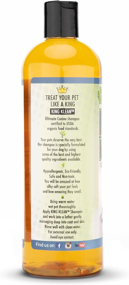 King Kanine Natural Dog & Cat Shampoo King Klean 16 oz | Organic Pet Shampoo for Sensitive & Dry Skin | Hypoallergenic Gentle Cleansing Formula for Pet Allergies