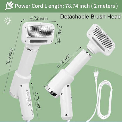 3 in 1 Professional Pet Grooming Dryer with Slicker Brush - Adjustable Temperature Settings for Dogs and Cats (White)