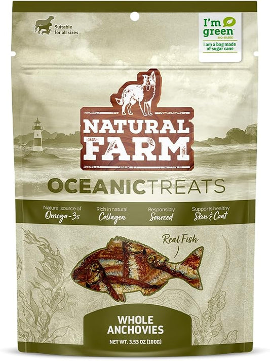 Natural Farm Real Fish Dried Fish Dog Treats- Dried Anchovies- Natural Dried Fish Dog Treats- Sustainably Sourced Fish,1 Ingredient - Anchovies, Collagen, Omega 3,Vitamin B&D for a Shiny Coat