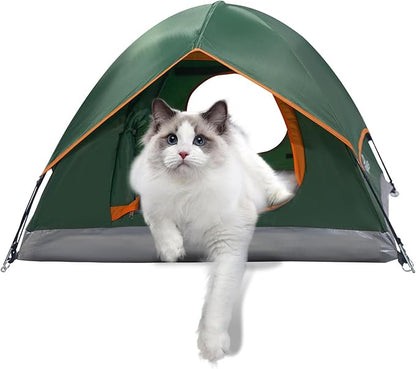 Outdoor Waterproof Pet Camping Tent, Cave Bed for Indoor Cats and Small Dogs, Portable Cat House Dog House, 29.5x29.5x18.9'', Green, M.