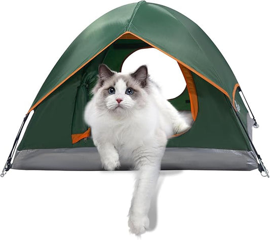 Outdoor Waterproof Pet Camping Tent, Cave Bed for Indoor Cats and Small Dogs, Portable Cat House Dog House, 29.5x29.5x18.9'', Green, M.