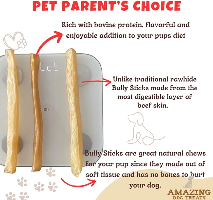 Amazing Dog Treats - Large Collagen Stick - (12 Inch - 4 Count) - Beef Cheek Rolls for Dogs - 100% Pure Collagen Sticks - No Hide Bones