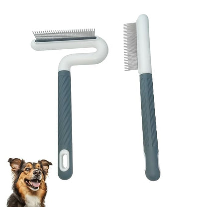 2 PCS Pet Comb with Long & Short Stainless Steel Teeth,Flea and Tick Comb for Dogs & Cats,Pet Grooming Brush for Short&Long Hair,2 different shapes with Rubber Handle