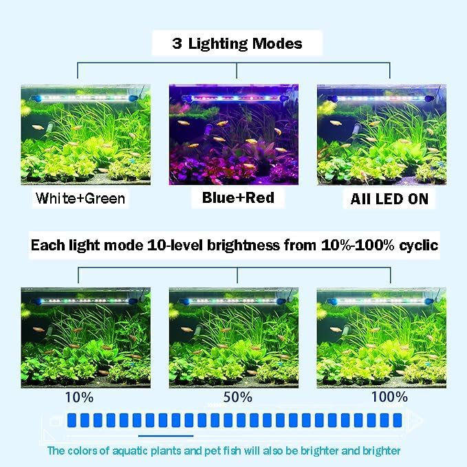 Submersible Aquarium Light Underwater Fish Tank Light with Timer Auto On/Off, LED Aquarium Light Bar 3 Light Modes Dimmer Adjustable Brightness,11.4inch (with Timer&dimmer)