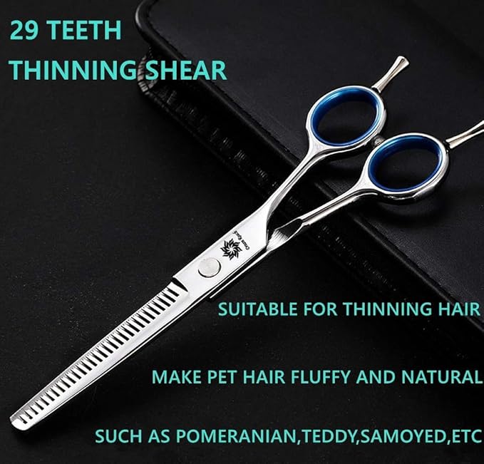 Dream Reach Dog Grooming Scissors - 7'' Professional Pet Cat Hair Scissors Set - Best Cutting & Curved & Thinning Shear Scissors & Grooming Comb Kit for Small Large Dogs Cats Pets