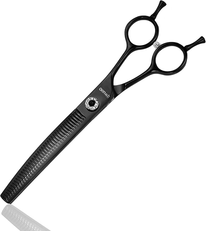 7" Professional Curved Thinning Scissors for Dog Grooming Sharp Blades Blending Shears Dog Grooming Scissors Japan 440C Stainless Steel Smooth Motion & Fine Cutting(Black)