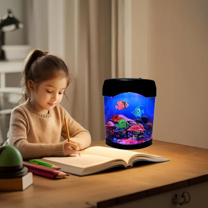 Fish Lamp,Mini Aquarium Tank Decorative Lamp with 6 Color Changing,LED Aquarium Sensory Night Light with 3 Fake Moving Fish,Table Lamp for Home Office Desktop Decor,Gifts for Kids and Adults