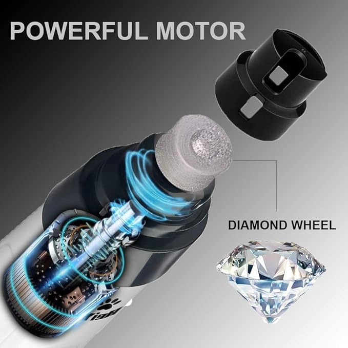 Pet Nail Grinder,Dog Nail Grinder Pet Nail Trimmer Low Noise 2 Speed 3 Ports Rechargeable Cordless Painless Paws Grooming & Smoothing for Small Medium Large Dogs & Cats