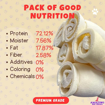 Amazing Dog Treats - Beef Cheek Rolls (Mega Thick 5-6" - 8 Pcs) - Safe Rawhide Alternative Dog Chew - Great for Power Chewers - Long Lasting Dog Chew - Retriever Rolls for Dogs