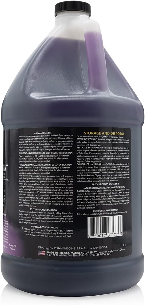 256:1 Disinfectant, 1 Gallon - Liquid Concentrate Disinfectant and Deodorizer, Sanitizer for Veterinary Clinics and Kennels, Effective Against Viruses and Bacteria (Lavender)