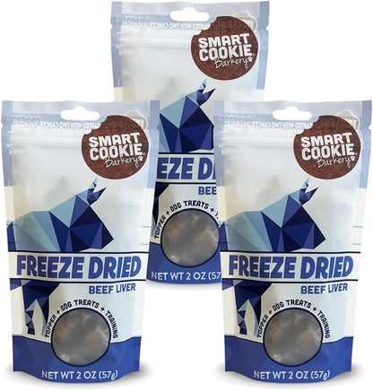 Smart Cookie Freeze Dried Beef Liver Bites - Single Ingredient Freeze Dried Beef Liver Dog Treats for Low Calorie Training Treats for Dogs or Dog Food Topper - Made in USA - 2oz Bag, 3 Pack