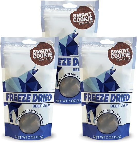 Smart Cookie Freeze Dried Beef Liver Bites - Single Ingredient Freeze Dried Beef Liver Dog Treats for Low Calorie Training Treats for Dogs or Dog Food Topper - Made in USA - 2oz Bag, 3 Pack