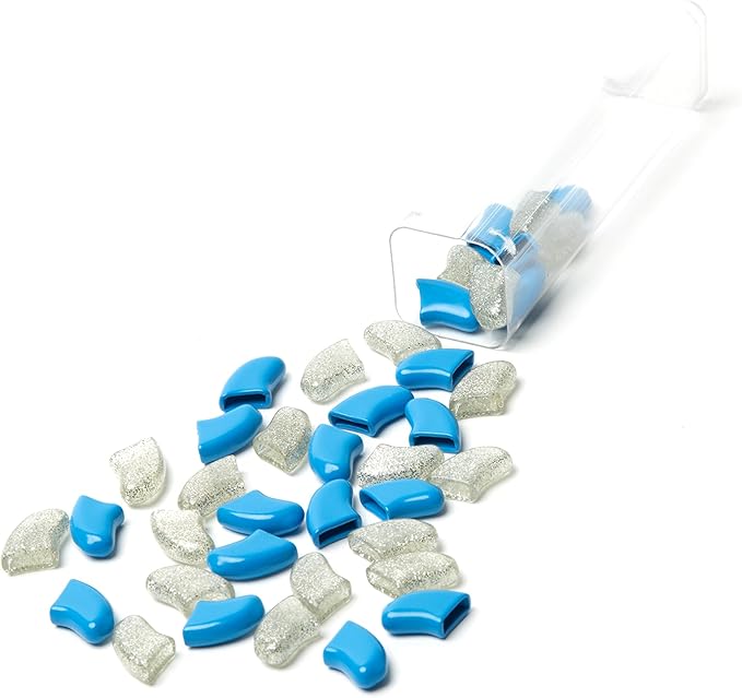 Soft Claws Nail Caps for Dogs with Non-Slip Design Made in USA - 40 Dog Nail Covers for Long-Lasting Protection of Floors and Furniture - Blue & Silver Sparkle, XXL