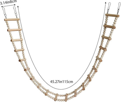 Bird Ladder Bridge, Wooden Pet Hamster Climbing & Swing Toys, Cage Accessories for Birds Rats Parrots Hamster Squirrel Sugar Gliders Parakeets Cockatiels - 20 Steps - 45.3 x 3.14 Inch