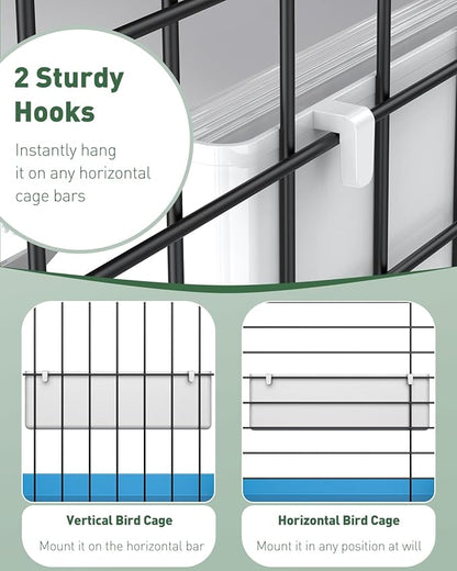 Pawfly 2 Pack Bird Feeder for Cage Hanging Plastic Feeder with Hooks Water Dispenser with Perches for Small Parakeet Cockatiel Canary Parrot