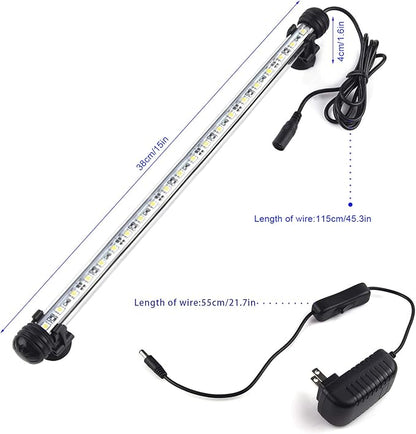 LED Aquarium Light, Fish Tank Lights Underwater Crystal Glass Bright IP68 Waterproof Submersible Strip Bar Aquarium Tank Light, White, 15 Inch