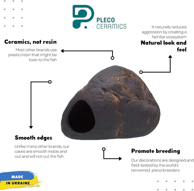 Plecoceramics Cichlid Stone Decoration - Aquarium cave for Cichlids, Betta, Small Fish - Fish Tank Hideway Decor - Betta Toys Hideout Stones House (Magma Stone Small)