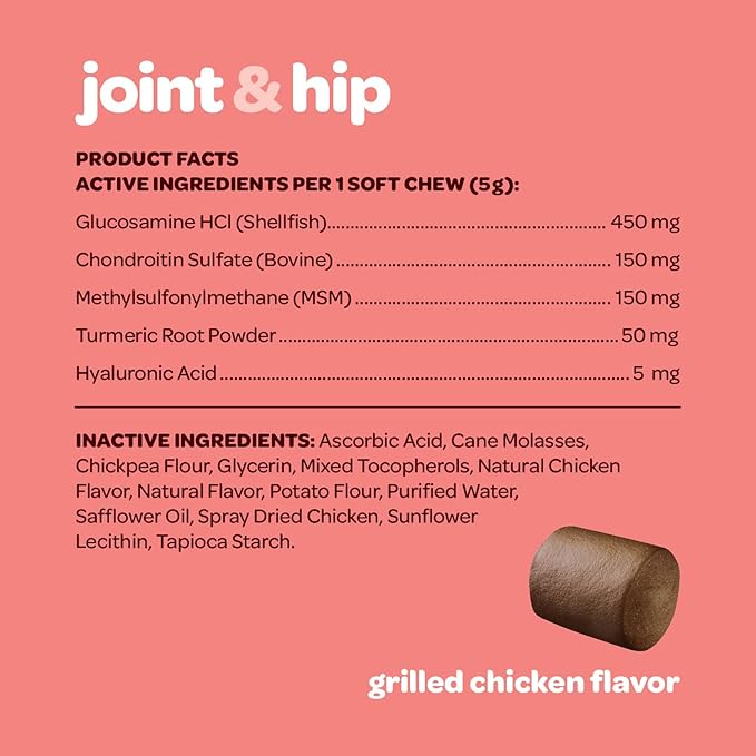 Hip and Joint Chews for Dogs | Dog Glucosamine Chews for Comfort & Mobility with Chondroitin MSM & Turmeric | Dog Joint Supplement for All Ages & Sizes | NASC Certified & Made in The USA | 60 Chews