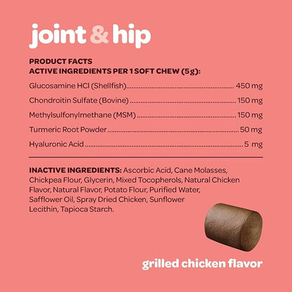 Hip and Joint Chews for Dogs | Dog Glucosamine Chews for Comfort & Mobility with Chondroitin MSM & Turmeric | Dog Joint Supplement for All Ages & Sizes | NASC Certified & Made in The USA | 60 Chews