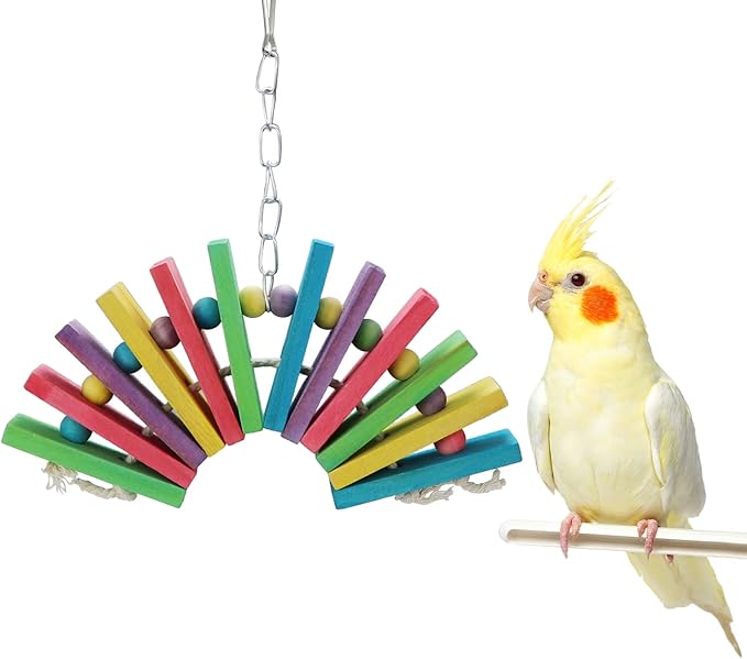 Litewoo Bird Parrot Parakeet Toys, Colorful Bite Wood Swing Toy for Small Medium Parakeet Cockatiel Budgie Cockatoo Macaw Conure Parrot（A）